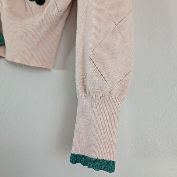 Belle Poque Vintage Style Pointelle Cardigan Boucle Flowers Retro Twee Coquette - Picture 9 of 12
